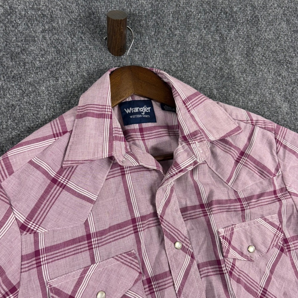 Wrangler Western‎ Shirt Mens Small Pink Plaid Short Sleeve Cowboy Rodeo